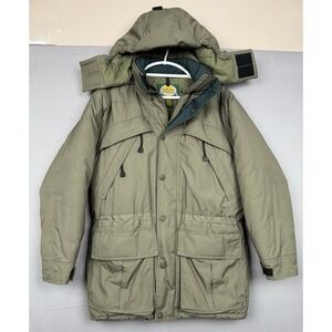 Vintage Cabelas Heavy Green Parka Coat Mens Small Hooded Guide Hunting Pockets +